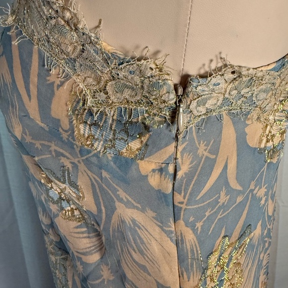 Anna Sui Silk Blend Boho Patchwork Slip Dress Size 2 – Floral Lace Trim Midi - Picture 2 of 12